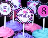 DIY Rockstar Girl Printable Party Circles 2in Cupcake Toppers Stars polka dots chevron Hot pink black teal purple rock star Il_170x135
