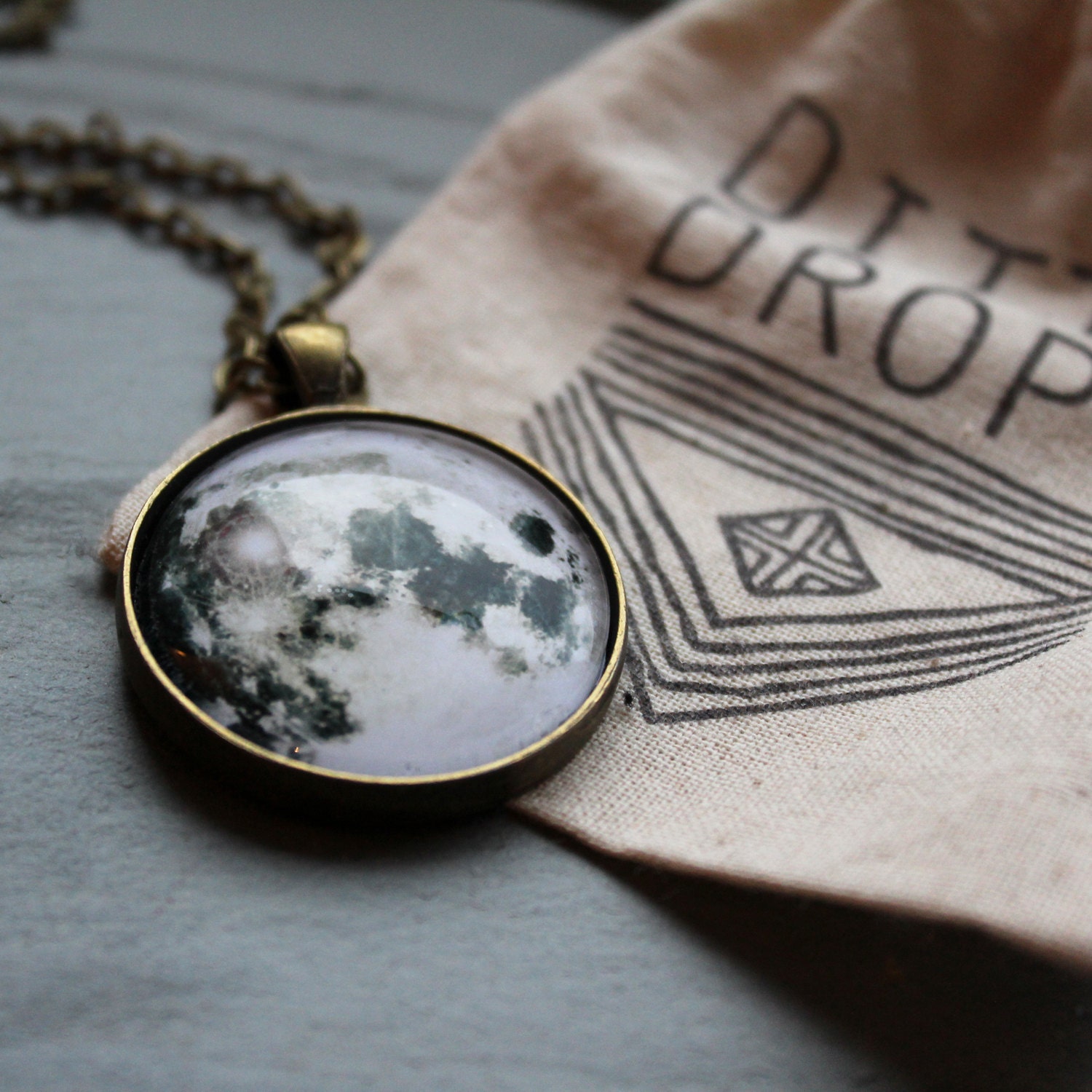 Full Moon Large Pendant Necklace - Wanderlust Collection - Galaxy, Universe, Outer Space