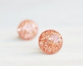 Sparkling Peach Glitter Posts - Hypoallergenic Surgical Stainless Steel Posts - nude neutral peach - Wedding