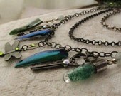 Tribal Gypsy Charm Necklace in Green, assemblage jewelry