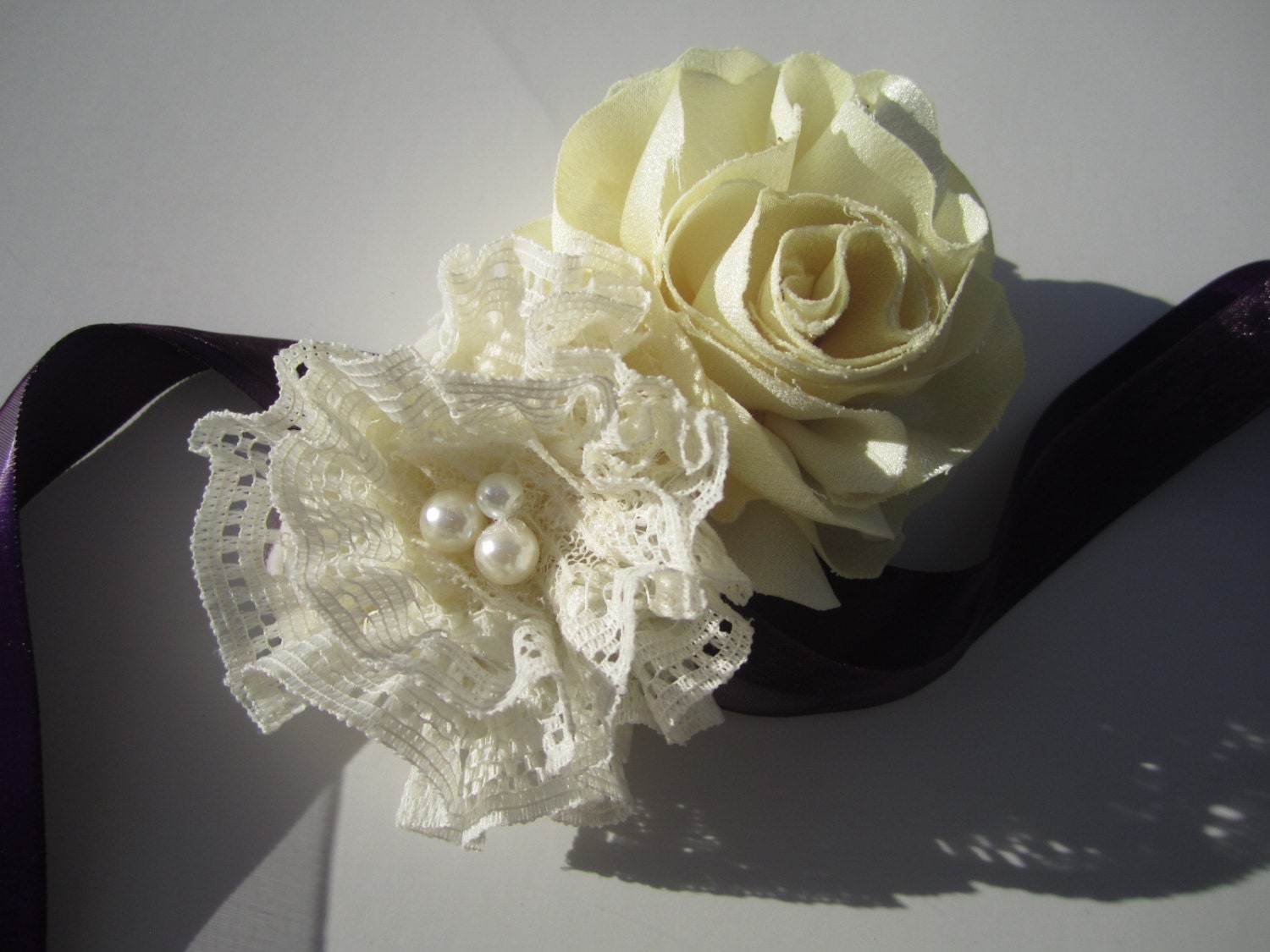 Fabic flower Wedding corsages vintage style lace satin wedding accessories romantic style