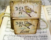 Antiqued Decoupaged Coaster Holder/Napkin Faith Bird Art Christian Vintage Inspired Gifts