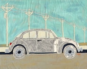 New Orleans Bug-vintage map art with Volkswagen