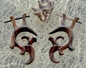 SPRING SALE -- 1 Pair Organic Wooden Earrings  - Scrolled Curl Vines - Sono Wood - New Design - Fake Gauge Organics