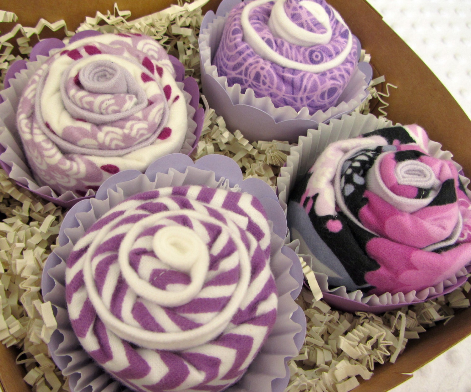 Baby Girl Gift Set Cupcake Burp Cloth Lavender Chic Chevron Floral
