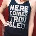 9 pack - Bachelorette party tank tops - "Here Comes Trouble" black or white and metallic silver - diamond ring