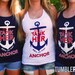 Custom 15 Bachelorette party nautical tank tops - "Help us tank her before she drops anchor" navy, white and red - sailor (15 tanks)