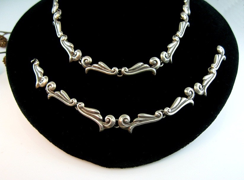 Taxco 980 Sterling Necklace Bracelet Set Gerardo López 1950s Mexico Silver Convertible Set