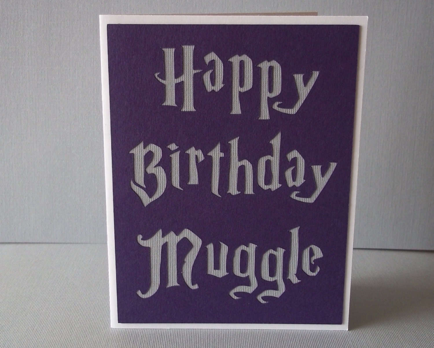 Happy Birthday Muggle- Harry Potter Inspired - Purple Card with Grey lettering- Blank Card
