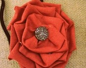 Vintage Button Orange Ruffle Flower Elastic Headband