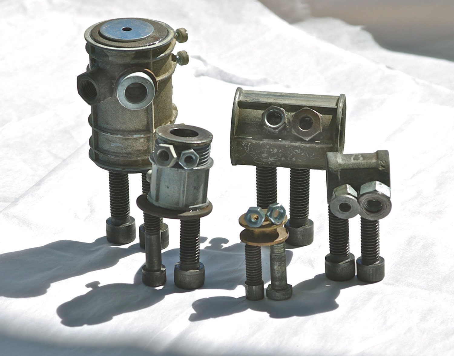 Robot Family handmade upcycled found object recycled reclaimed scrap metal robots bots bot desk ornament home decor geeky gift