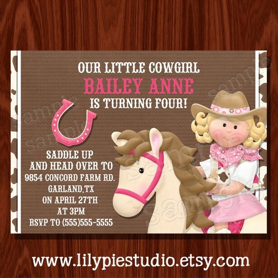 Cowgirl Themed Birthday Invitation printable digital file Il_570xn