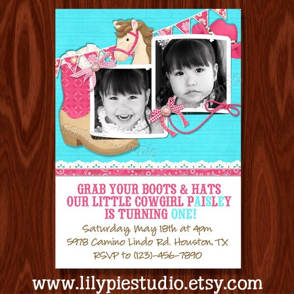 NEW Cowgirl Themed Birthday Invitation printable digital file Il_570xn