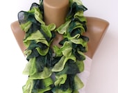 Knitted women scarf, Ruffled Scarf, green scarf, 2013 NEW TREND SCARF,accessories, gifts for her, fashion, long scarves