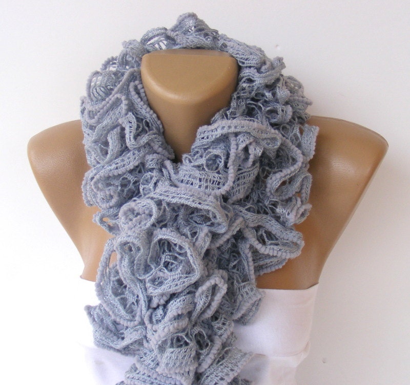 scarf,Hand Knitted Ruffled Scarf, gray, women scarves, 2013 NEW TREND SCARF, accessories, gifts for her, fashion, long scarf