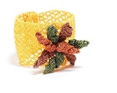 Crochet Bohemian Chic Cuff Bracelet in Yellow, Green, Brown Hippie Boho Gypsy Style Jewelry Circle Flower Lace