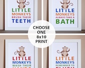 Monkey Bathroom Wall Decor, One 8x10, Unframed