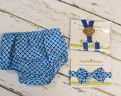 Baby Boy / Toddler Photo Outfit in Royal Turquoise and White with diaper cover tie and suspenders