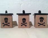Set of 3 Skull Lidded Boxes Ceramic Pottery Ohio USA Handmade Apothecary Jars