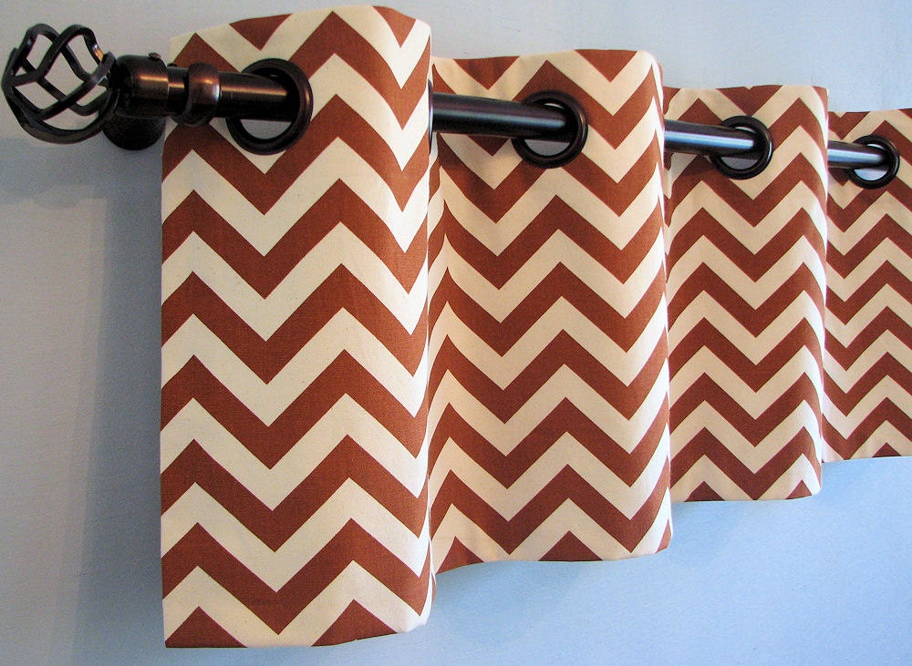 Decorative Designer Custom Grommet Valance Rust and Natural Chevron Zig Zag 50 x 15