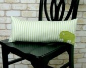 Buffalo Baby Pillow Mini Silhouette in Green Wool Felt on Striped Ivory and Green Cotton