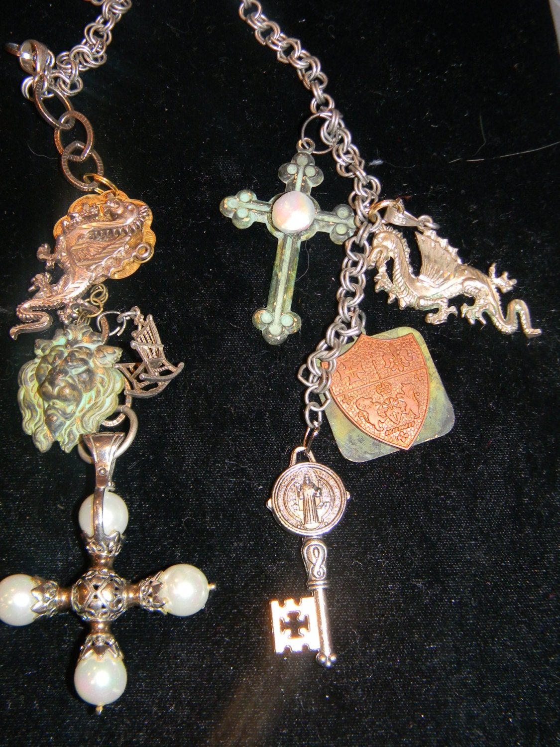 100 OFF Game Of Thrones Rhaegal Daynerys Targaryen  Sterling Silver Dragons Necklace.Gargoyle Lion ST. BenedicT Medallion. Long LARIAT