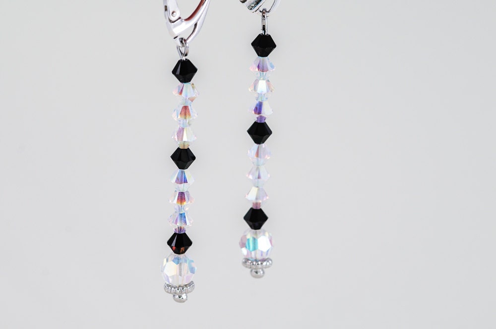Long Beadwork Dangle Earrings Wedding Swarovski Jewelry