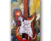 Guitar Painting Abstract Painting Large Original Painting on Canvas Contemporary Wall Art Palette Knive Textured Red & Gold 36" Heather Day