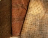 MIXED BROWNS  Hand Dyed and Textured Felted Wool Fabric for Rug Hooking and Appliqué 3 Eighths Bundle "