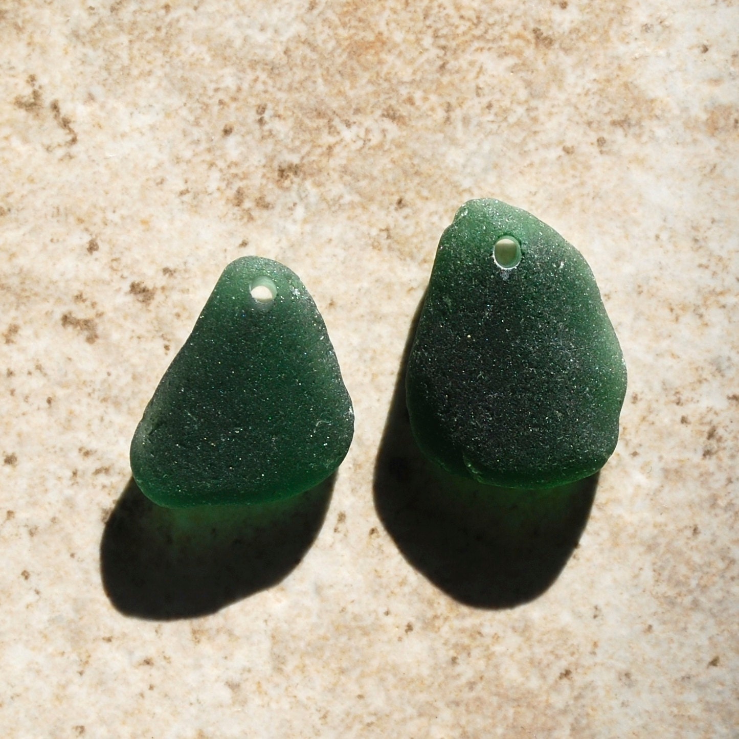 Two Pieces Of Teal Seaglass Top Drilled