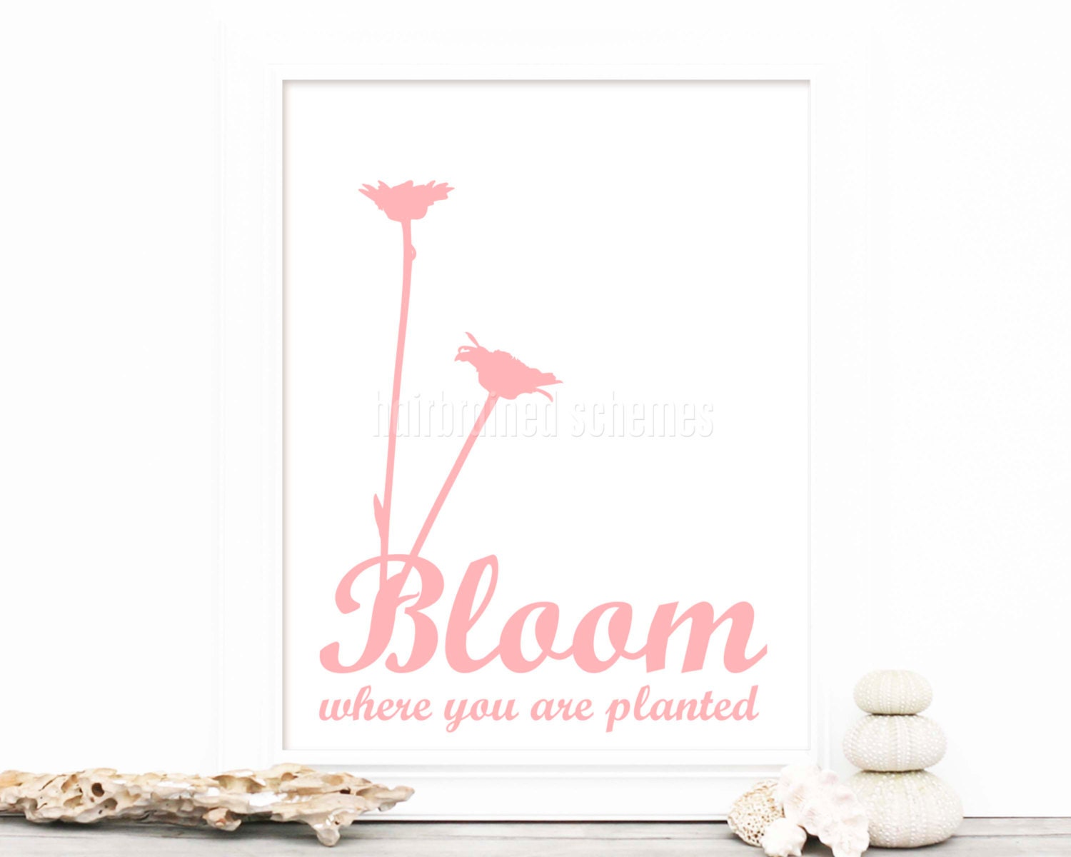 Digital Art Print Bloom Where You are Planted - Coral Blush Pink Modern Original Graphic Quote Spring Easter Print Mothers Day Gift - hairbrainedschemes