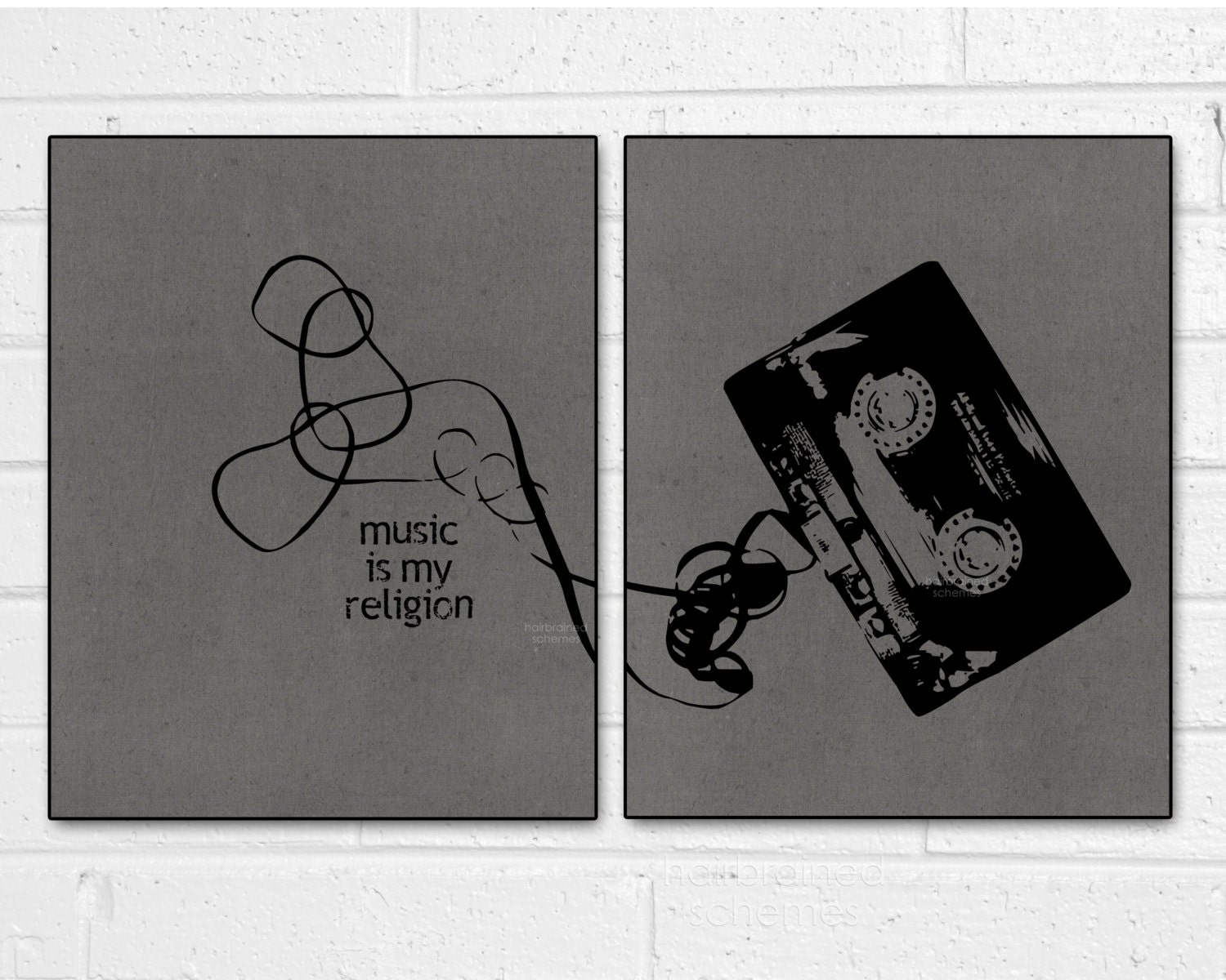 Typography Cassette Tape Poster Music is My Religion Mix Tape Digital Art Prints Gray Black Typographic Poster