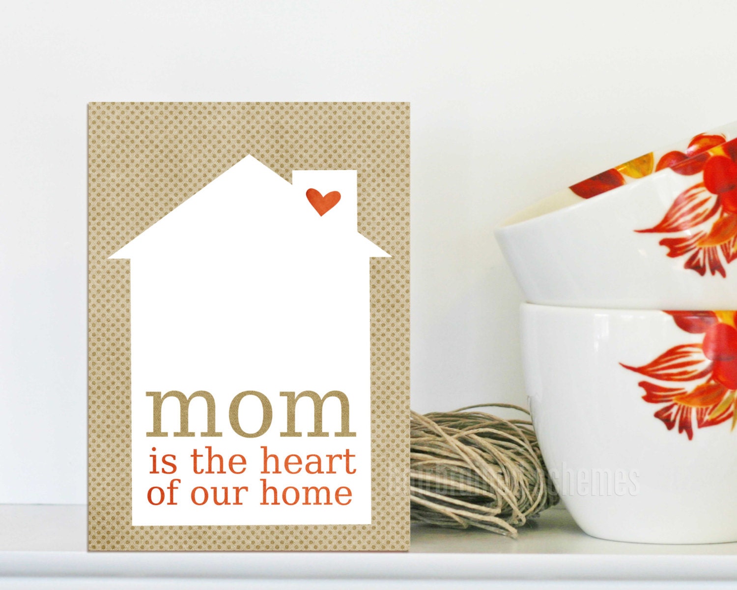 Mom is the Heart of our Home Mothers Day Greeting Art Card Beige Latte Dots