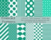 Emerald Pantone Color of the Year Patterned Digital Scrapbook Papers 12x12 - for invitations, blog design, photographers