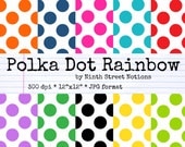 Polka Dot Rainbow Patterned Digital Scrapbook Papers 12x12 - for invitations, blog design, photographers