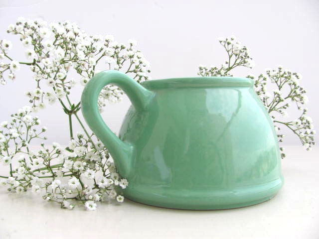 Mint  spring green   pitcher creamer planter  stoneware home garden decor   cottage chic - RoniDanYuval