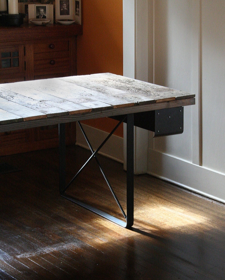 ON SALE - industrial rustic work desk - table from reclaimed wood with recycled-content steel legs and steel drawers - birdloft