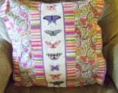 Pillow Cover Handmade18x18 Butterfly Floral Stripes Pink Green Free Shipping