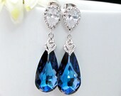 Bridal Earrings Sapphire Blue Earrings Rare Swarovski Crystal Maliblue Sterling Silver Post Something Blue Bridesmaid Gift Cobalt Blue