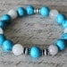 10mm Turquoise Blue howlite beads and Snow quartz Bracelet, Antique silver metal spacers, Adjustable Length
