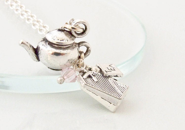 Tea Time Necklace  - Teapot Necklace, Vintage Silver Pendant, Tea Charm Necklace, Tea Pot, Geekery, Whimsical Jewelry