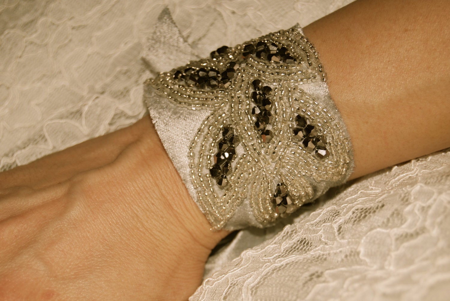 Beaded Cuff Bracelet - crystal cuff, bridesmaid gift, cuff, wedding, bridal, jewelry, accessories - Mary