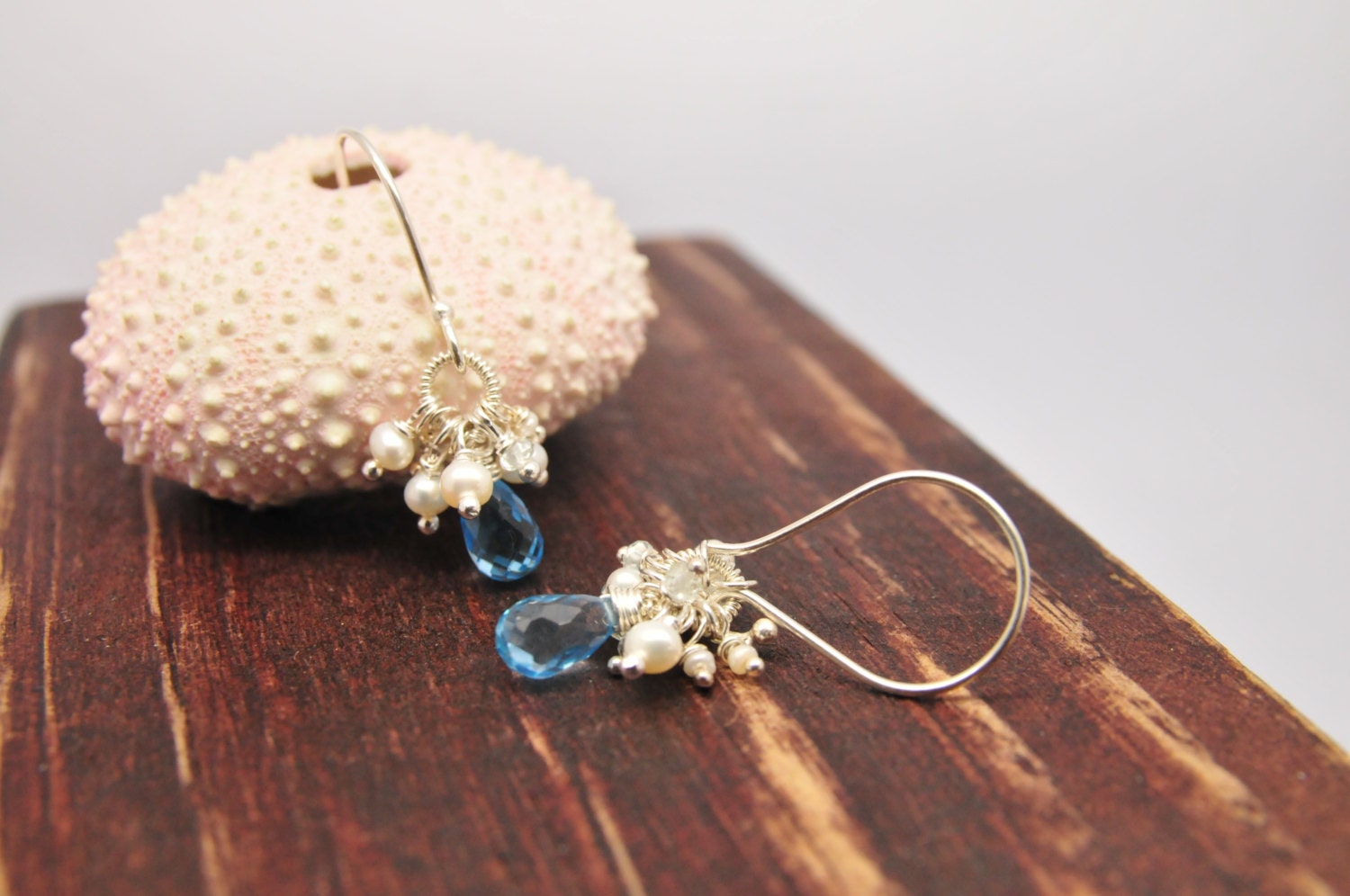Dainty Sky Blue Topaz Cluster Earrings/Lillyput Lane Design Company Cluster Earring Collection