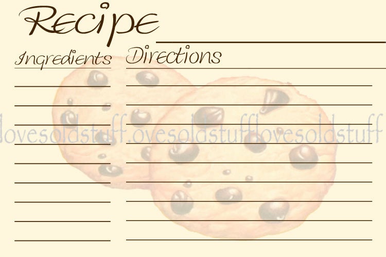 Chocolate Chip Cookie Recipe Cards Printable 4x6 by lovesoldstuff