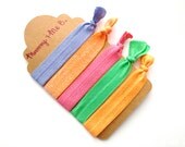 Super Soft No-Snag Elastic Hair Ties --  Sunkissed Collection -- Featuring GLITTER Orange, Periwinkle, Watermelon, Kelly Green, Creamsicle