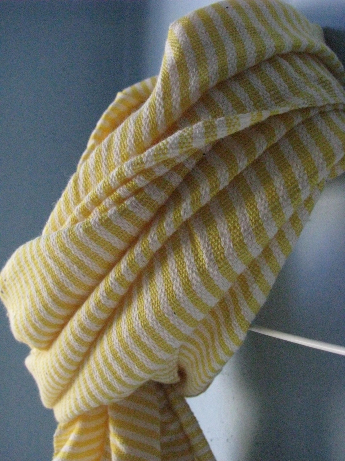Scarf- Cotton Yellow Tulip & white Ticking Nautical Stripe scarf- Men's women Hand Woven Ethiopian Scarf- S/S 13 hot trend Unisex Scarf