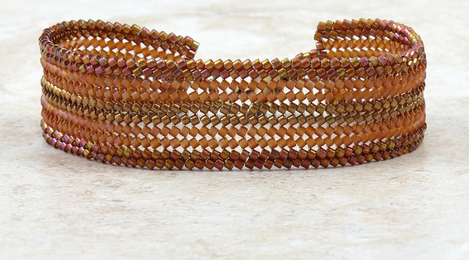 Petite Topaz Beaded Herringbone Bracelet, Bronze Delica Bead Jewelry