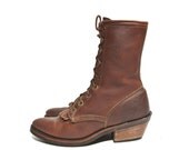 Vintage Lacers Brown Leather Kiltie Lace Up Ankle Boots Western Stitch size 7 1/2 M