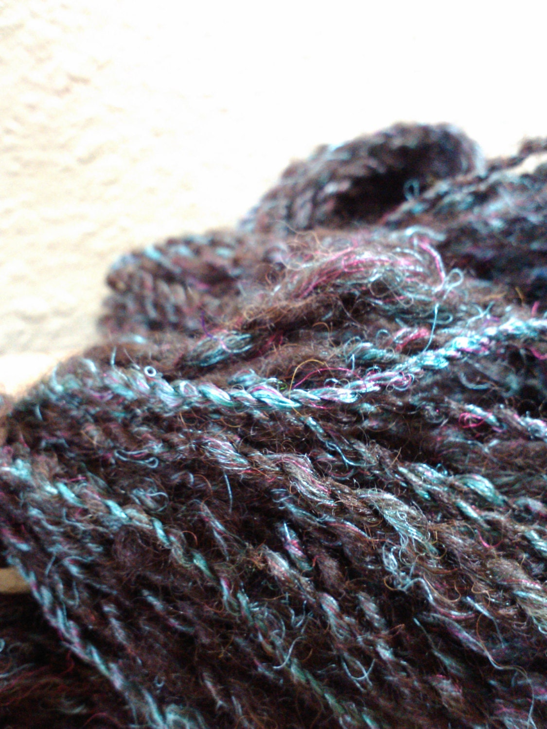 Handspun Border Leister wool and Recycled sari silk yarn