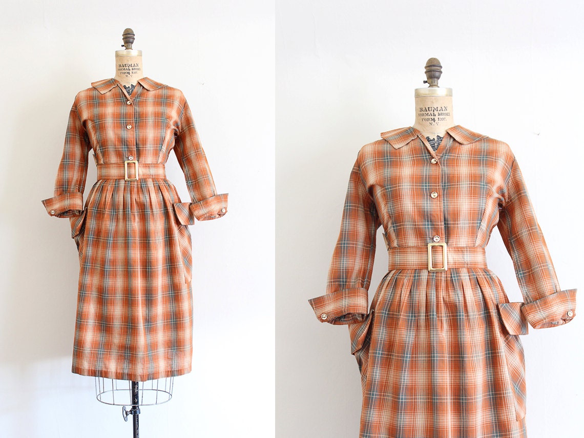 vintage 1950s dress // 50s orange plaid day dress // a day in the park